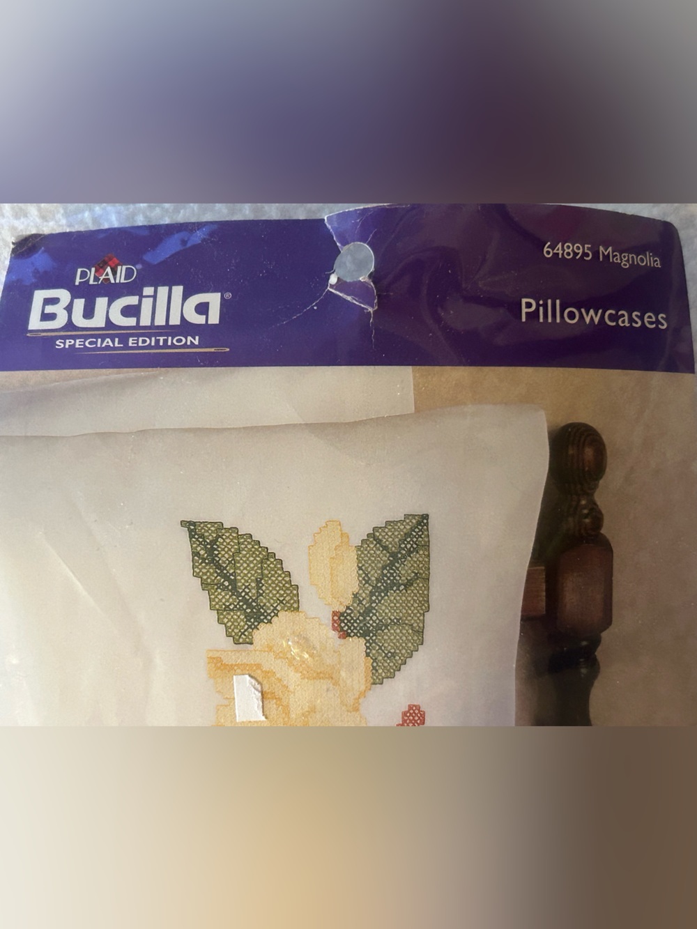 Bucilla Special Edition Magnolia Pillowcase Stamped Cross Stitch Kit Sealed NEW - Picture 3 of 5